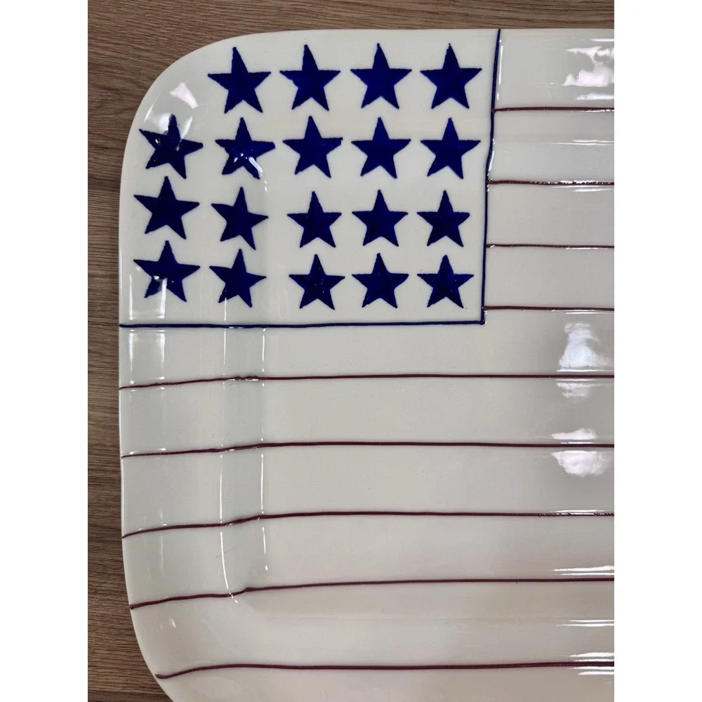 Hartstone Flag Plate Large White Stoneware Rectangular Patriotic Platter USA